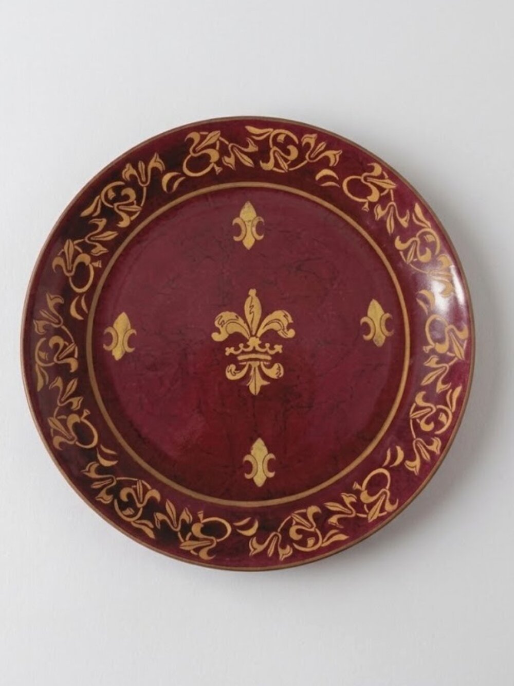 Vintage Andrea by Sadek Decorative Plate Fleur-de-Lis Maroon Gold Regal Ceramic